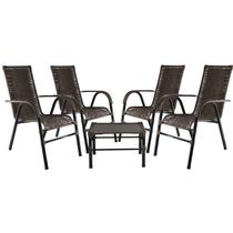 Conjunto 4 Cadeiras E Mesa de centro Bela, para área, edícula, fibra sintética - PANERO - ARGILA 01