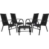 Conjunto 4 Cadeiras E Mesa de centro Bela, para área, edícula, fibra sintética - PANERO PRETO 01