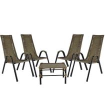 Conjunto 4 Cadeiras e Mesa de centro Canadá para Área, Edícula, Fibra cor Pequi - PANERO 07 - Panero Móveis