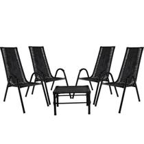 Conjunto 4 Cadeiras e Mesa de centro Canadá para Área, Edícula, Fibra cor Preto - PANERO 08