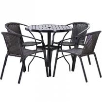Conjunto 4 Cadeiras e Mesa Floripa Tampo Ripado em Alumínio para Piscina Trama Original
