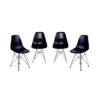 Conjunto 4 Cadeiras Eames Dkr Base Cromada Preto Conjunto 4 Cadeiras Eames Dkr Base Cromada Preto