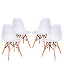Conjunto 4 Cadeiras Eames Eiffel com pés de madeira - Branco