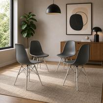 Conjunto 4 Cadeiras Eames Estilo Moderno em Ferro Branco com Assento Cinza Conjunto 4 Cadeiras Eames Estilo Moderno em Ferro Branco com Assento Cinza