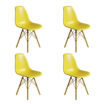 Conjunto 4 Cadeiras Eames Estilo Moderno em Ferro Dourado com Assento Amarelo Conjunto 4 Cadeiras Eames Estilo Moderno em Ferro Dourado com Assento Amarelo