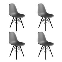 Conjunto 4 Cadeiras Eames Estilo Moderno em Ferro Preto com Assento Cinza