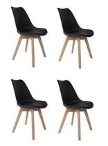 Conjunto 4 Cadeiras Eames Saarinen Estofado Preto Base Madeira Maciça