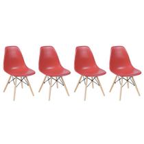Conjunto 4 Cadeiras Eiffel com Base em Madeira Vermelho