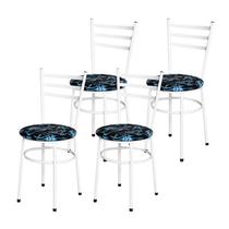 Conjunto 4 Cadeiras Epoxi Branca Para Cozinha Assento Estampado - Laumar