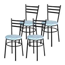 Conjunto 4 Cadeiras Epoxi Preta Para Cozinha Assento Estampado - Laumar