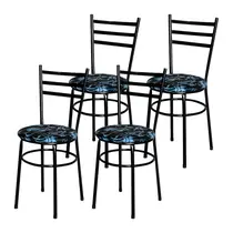 Conjunto 4 Cadeiras Epoxi Preta Para Cozinha Assento Estampado