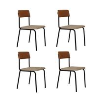 Conjunto 4 Cadeiras Estofadas Fixa Empilhável Fit Bege/Areia/Caramelo/Preto Fosco Conjunto 4 Cadeiras Estofadas Fixa Empilhável Fit Bege/Areia/Caramelo/Preto Fosco