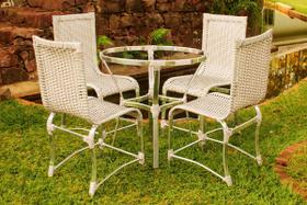 Conjunto 4 Cadeiras Haiti e Mesa Alta em Alumínio Para Cozinha, Jardim, Área, Edícula e Piscina - Trama Original