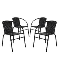 Conjunto 4 Cadeiras Happy Hour Varanda área Sacada Edícula Empilhável Jardim Artesanal Preta
