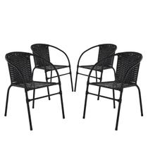 Conjunto 4 Cadeiras Happy Hour Varanda Área Sacada Edícula Empilhável Jardim Artesanal Preta - PANERO