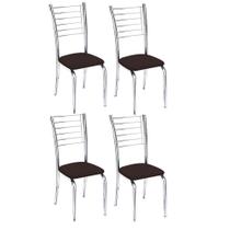 Conjunto 4 cadeiras Ipanema cromada para cozinha-Assento sintético Marrom-Gat Magazine