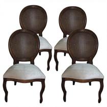 Conjunto 4 Cadeiras Jantar Medalhão Lisa Sem Braço com Palha - Tommy Design