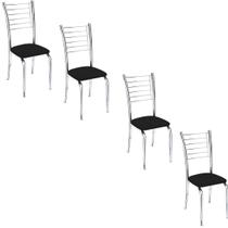 Conjunto 4 Cadeiras Kiara cromadas para cozinha,restaurante e sala de Jantar, super resistente Suporte de peso 150 Kgs Sintético Preto Conjunto 4 Cadeiras Kiara cromadas para cozinha,restaurante e sala de Jantar, super resistente Suporte de peso 150 Kgs Sintético Preto