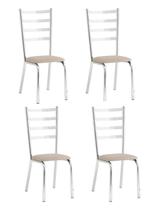Conjunto 4 cadeiras Laura cromada para cozinha ou sala de jantar super resistente-tecido bege-GatMagazine