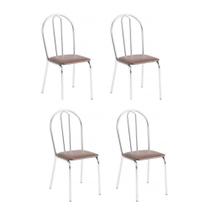 Conjunto 4 Cadeiras Lena Cromada Resistente Sintético Marrom