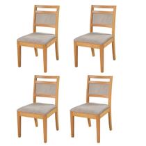 Conjunto 4 Cadeiras Luxo Caribe Madeira Maciça Amêndoa - Tecido Bouclé - Espuma D23 - Refinatto