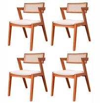 Conjunto 4 Cadeiras Madeira Maciça com Rattan Natural e Estofada 81,5x53x57cm Verona Champagne / Off White