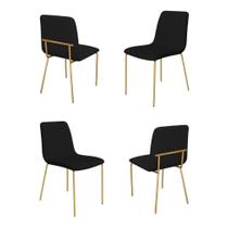Conjunto 4 Cadeiras Malu Couro Preto Metal Dourado