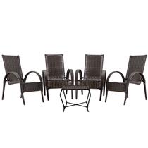Conjunto 4 Cadeiras + Mesa Baixa Centro Napoli para Áreas Externas e Internas - Cor Pedra Ferro