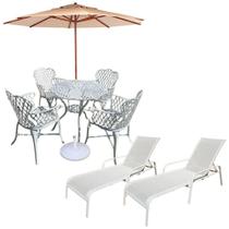 Conjunto 4 Cadeiras Mesa Viena Aluminio Fundido Para Piscina Nossa Kasa Móveis Bege