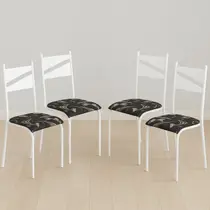 Conjunto 4 Cadeiras para Cozinha e Sala de Jantar Branco/Preto Floral
