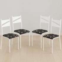 Conjunto 4 Cadeiras para Cozinha e Sala de Jantar Branco/Preto Floral Conjunto 4 Cadeiras para Cozinha e Sala de Jantar Branco/Preto Floral