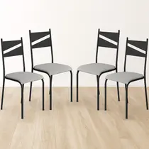 Conjunto 4 Cadeiras para Cozinha e Sala de Jantar Preto/Cinza Conjunto 4 Cadeiras para Cozinha e Sala de Jantar Preto/Cinza
