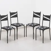 Conjunto 4 Cadeiras para Cozinha e Sala de Jantar Preto Floral