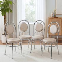 Conjunto 4 Cadeiras para Sala de Jantar Debrum Yescasa Bege/Cromada Conjunto 4 Cadeiras para Sala de Jantar Debrum Yescasa Bege/Cromada