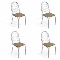 Conjunto 4 Cadeiras para Sala de Jantar Holanda Metal Marrom/Cromado/Capuccino Conjunto 4 Cadeiras para Sala de Jantar Holanda Metal Marrom/Cromado/Capuccino