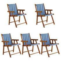 Conjunto 4 Cadeiras Praia Dobrável em Madeira Envernizada Mel com Tecido