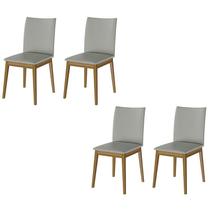 Conjunto 4 Cadeiras Rubi em Linho com Pés de Madeira Maciça
