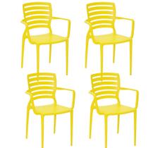 Conjunto 4 Cadeiras Tramontina Sofia em Polipropileno Encosto Horizontal e Braços Amarelo