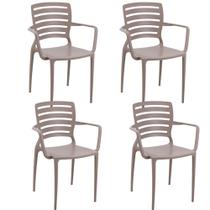 Conjunto 4 Cadeiras Tramontina Sofia em Polipropileno Encosto Horizontal e Braços Camurça