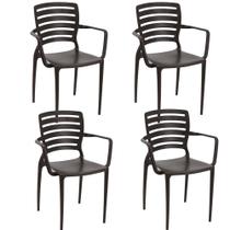 Conjunto 4 Cadeiras Tramontina Sofia em Polipropileno Encosto Horizontal e Braços Marrom