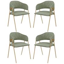 Conjunto 4 Cadeiras Veneza Bouclé Verde Oliva Metal Dourado - C&M Decor Conjunto 4 Cadeiras Veneza Bouclé Verde Oliva Metal Dourado - C&M Decor