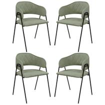 Conjunto 4 Cadeiras Veneza Bouclé Verde Oliva Metal Preto - C&M Decor Conjunto 4 Cadeiras Veneza Bouclé Verde Oliva Metal Preto - C&M Decor