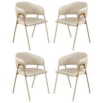 Conjunto 4 Cadeiras Veneza Couro Pérola Metal Dourado - C&M Decor Conjunto 4 Cadeiras Veneza Couro Pérola Metal Dourado - C&M Decor