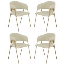 Conjunto 4 Cadeiras Veneza Linho Palha Metal Dourado - C&M Decor Conjunto 4 Cadeiras Veneza Linho Palha Metal Dourado - C&M Decor