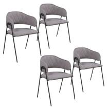 Conjunto 4 Cadeiras Veneza no Bouclé Cinza e Metal Preto