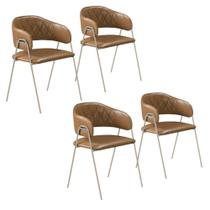 Conjunto 4 Cadeiras Veneza no Couro Caramelo e Metal Champanhe - C&M Decor Conjunto 4 Cadeiras Veneza no Couro Caramelo e Metal Champanhe - C&M Decor