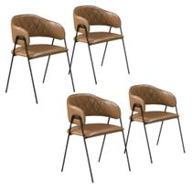 Conjunto 4 Cadeiras Veneza no Couro Caramelo e Metal Preto - C&M Decor Conjunto 4 Cadeiras Veneza no Couro Caramelo e Metal Preto - C&M Decor