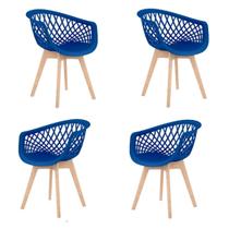 Conjunto 4 cadeiras web azul-bic base wood em madeira,