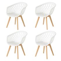 Conjunto 4 Cadeiras Web Brancas PP Base Madeira e Metal Suporta Design Moderno e Sofisticado 120kg
