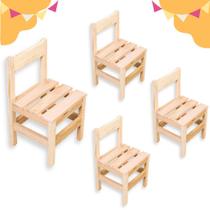 Conjunto 4 Cadeirinhas Cadeira Madeira Natural Infantil Criança Bebê Unissex Menino Menina Kit